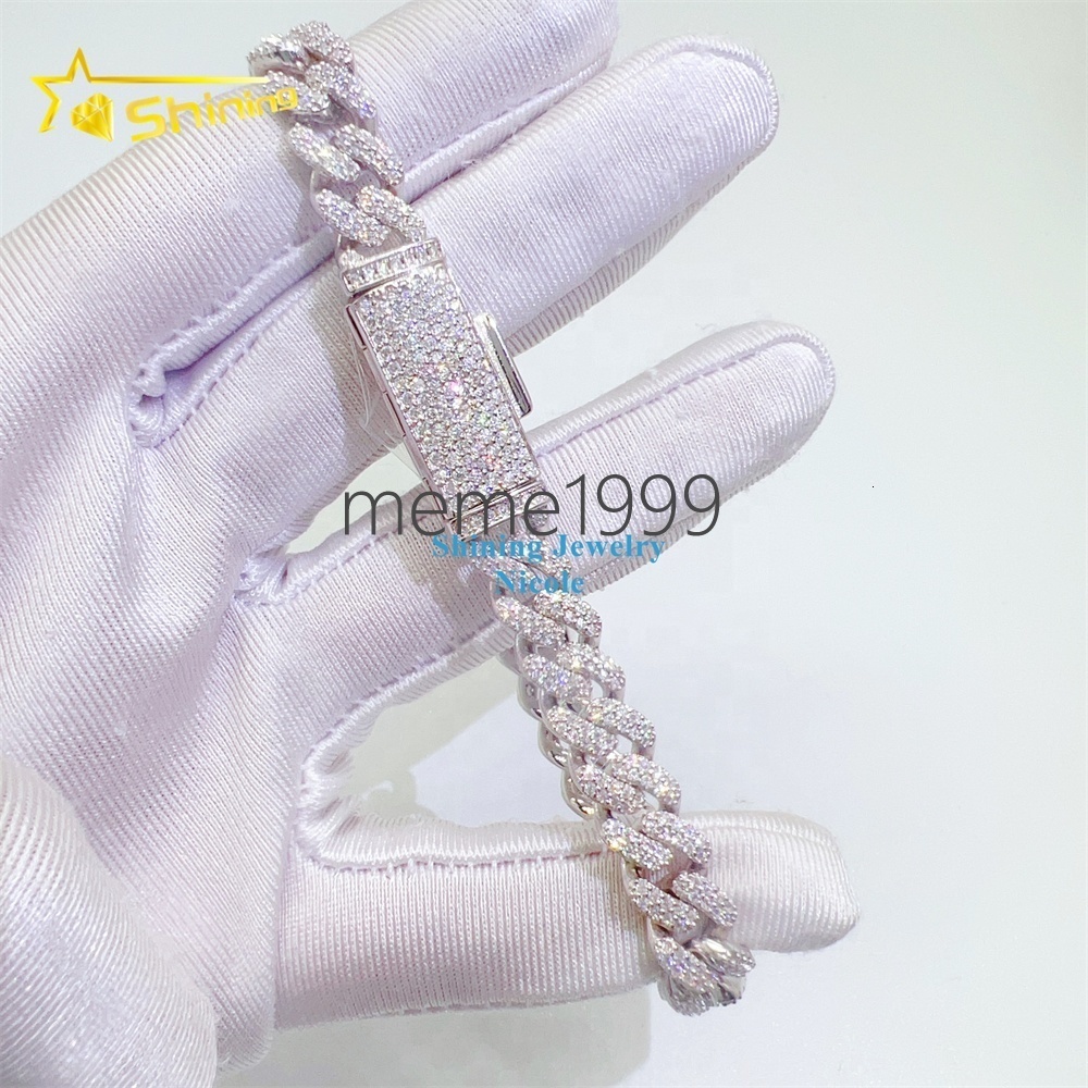 Top Quality 925 Silver Iced Out Custom Hip Hop Jewelry Moissanite Cuban Link Chain 8mm Cuban Link Bracelet