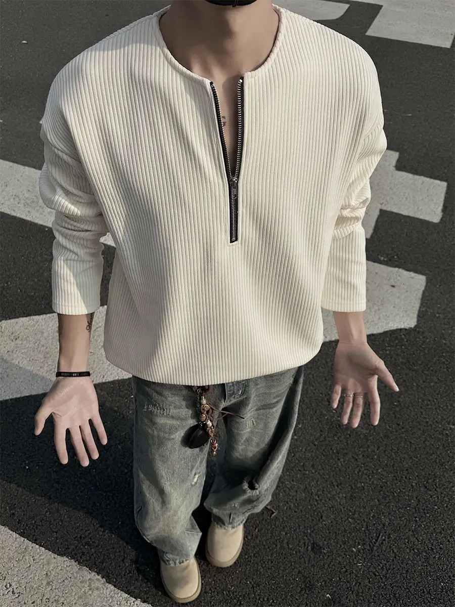 American Half-Zip Henley T-Shirt Mens Spring Autumn Long Sleeve Underwear Tough Guy Outfit Hoodie 250818