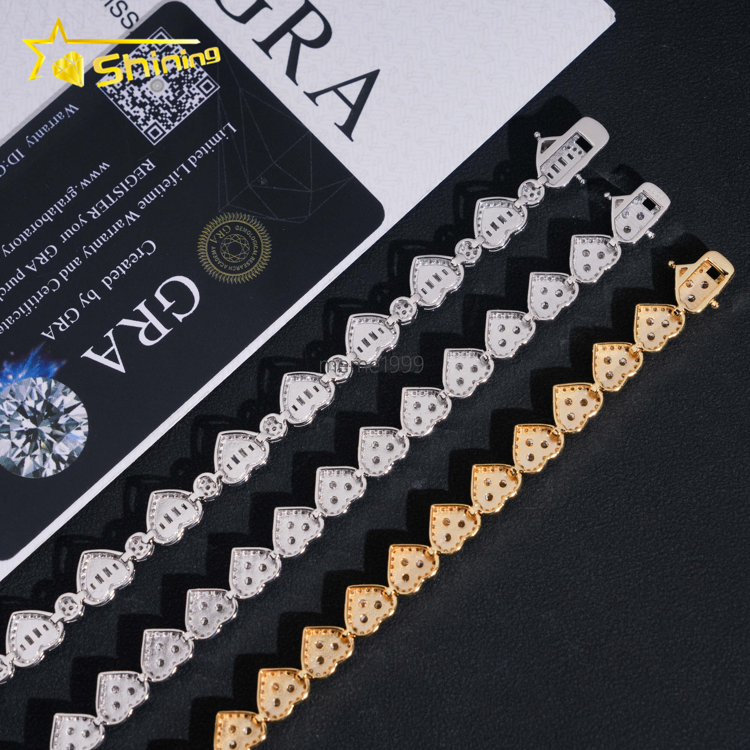 Hot Sale Heart Iced Out Links VVS Moissanite Pass Diamond Tester Gold Plated 925 Sterling Silver Hip Hop Cuban Link Bracelet