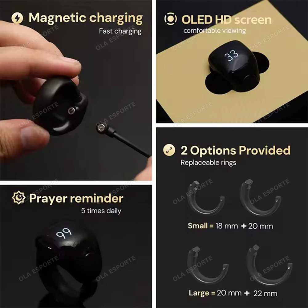Wslm Smart Tasbih Dhikr Ring Islamic Tally Digital Counter for Muslims Praise Prayer Reminder Magnetic Charging Waterproof W250819