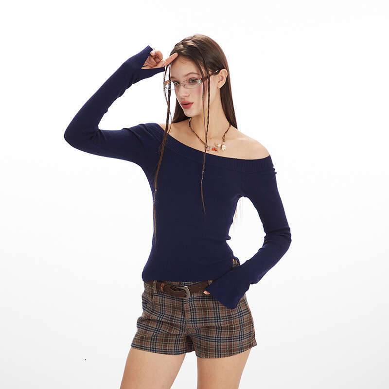 Off-Shoulder Design Knitted Sweater For Women, Autumn And Winter New Slim Fit Long Sleeve Hot Girl B5