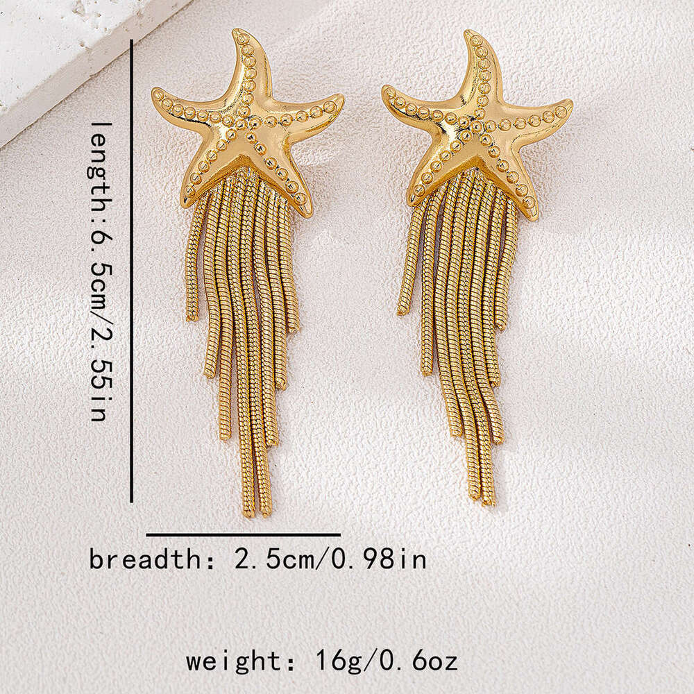 DHpet 1 Pair Creative Personality Summer Ocean Style Starfish Tassel Earrings for Women Beach Vacation Wear