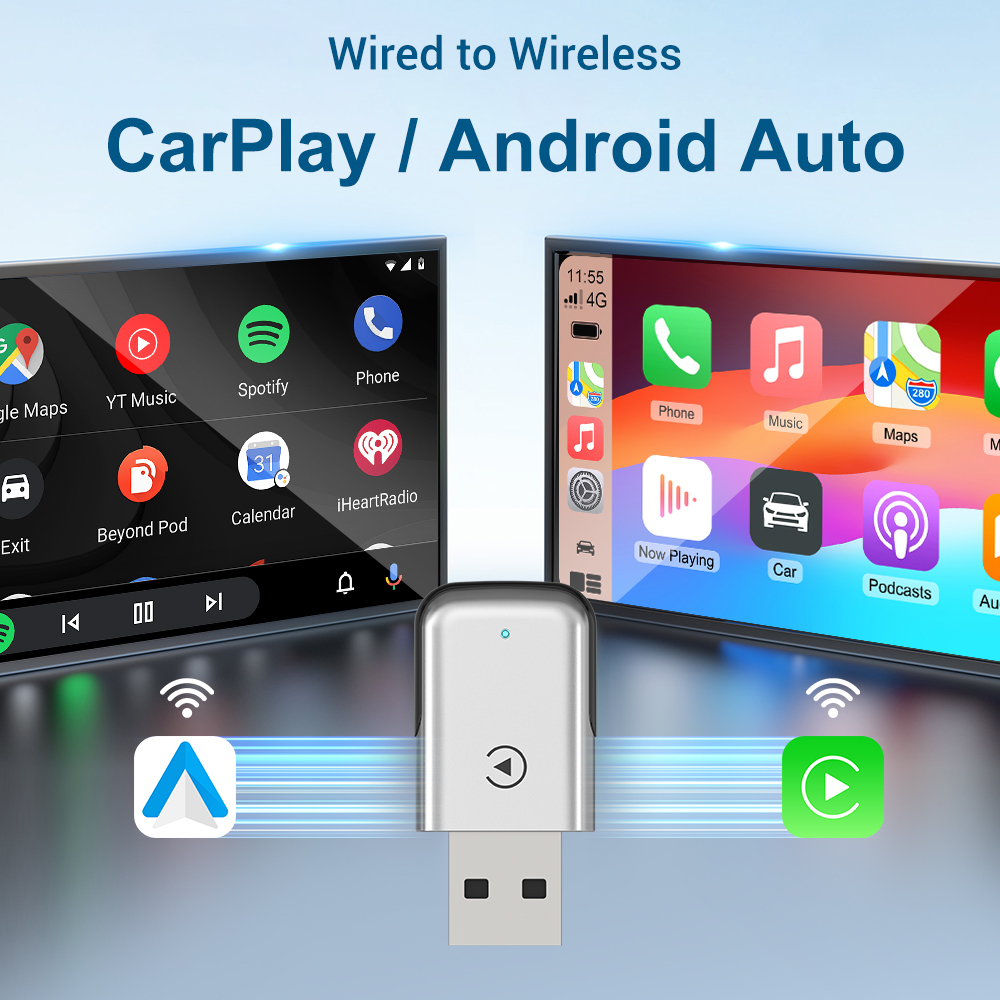 KOWANKIT Wireless CarPlay Android Auto AI Box, Plug & Play Dongle Converts Wired To Wireless, Vehicle Multimedia Upgrade, No Delay, 2in1 Car Accessori