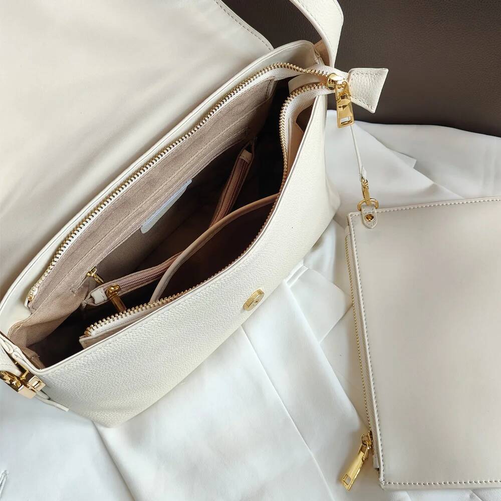 Genuine Leather Women Shoulder Crossbody Blue Bag Designer High Quality Soft Cowhide Ladies Black Handbag Beige