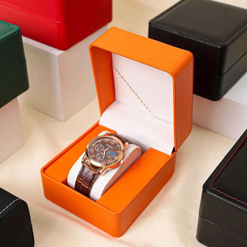 Black Single Watch Gift Box with Pillow PU Leather Wristwatch Display Case Organizer for Men Clamshell PU Leather Watch Cover 250819