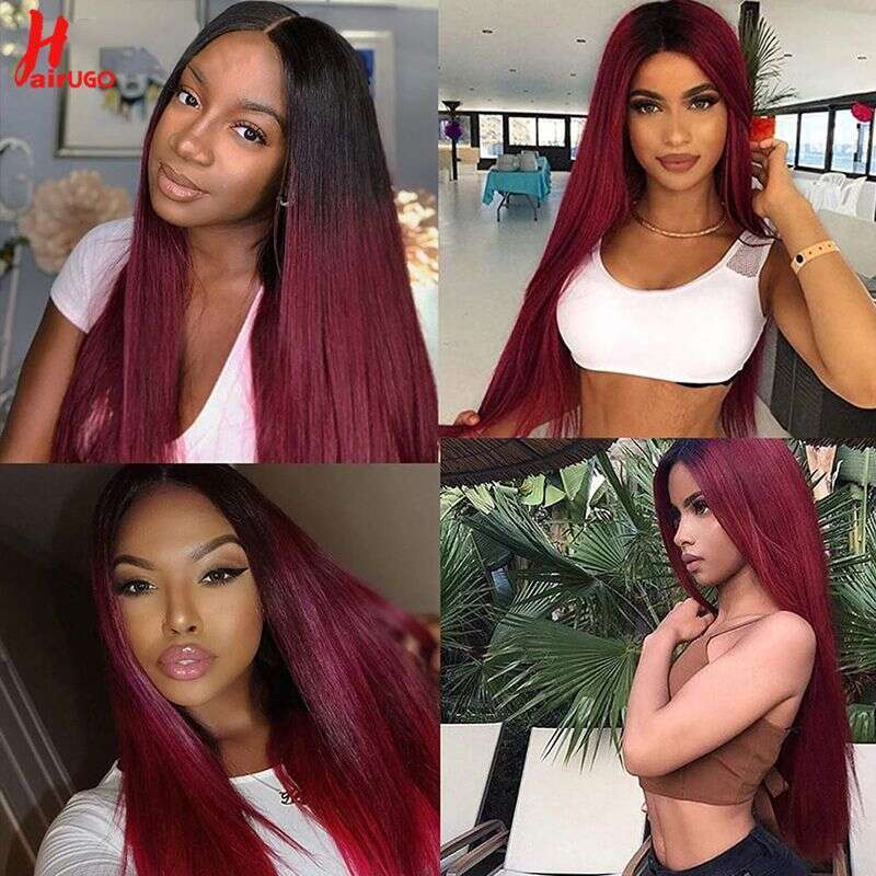 T1b/99J Straight Bury T Front Human Hair Brazilian Remy Omber Lace Frontal Wigs For Women Synthetic wigs