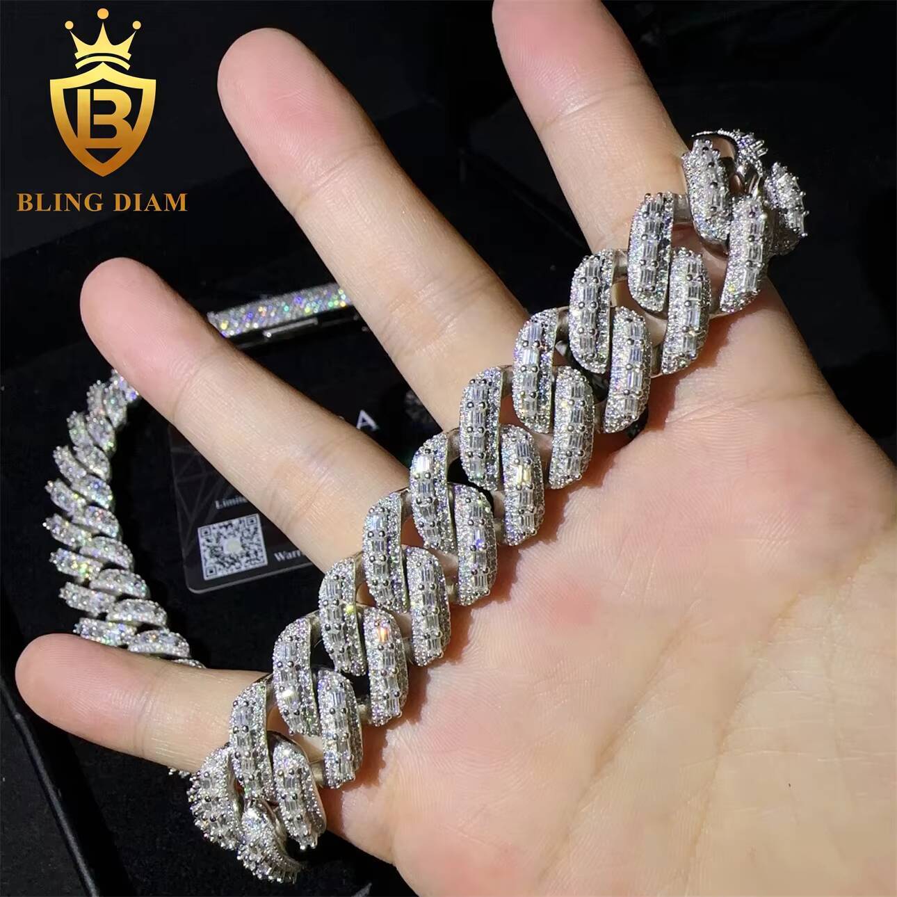 Moissanite Hip Hop Sterling Silver 925 18mm VVS Moissanite Diamond Iced Out Cuban Link Cuban Link Chain Necklace