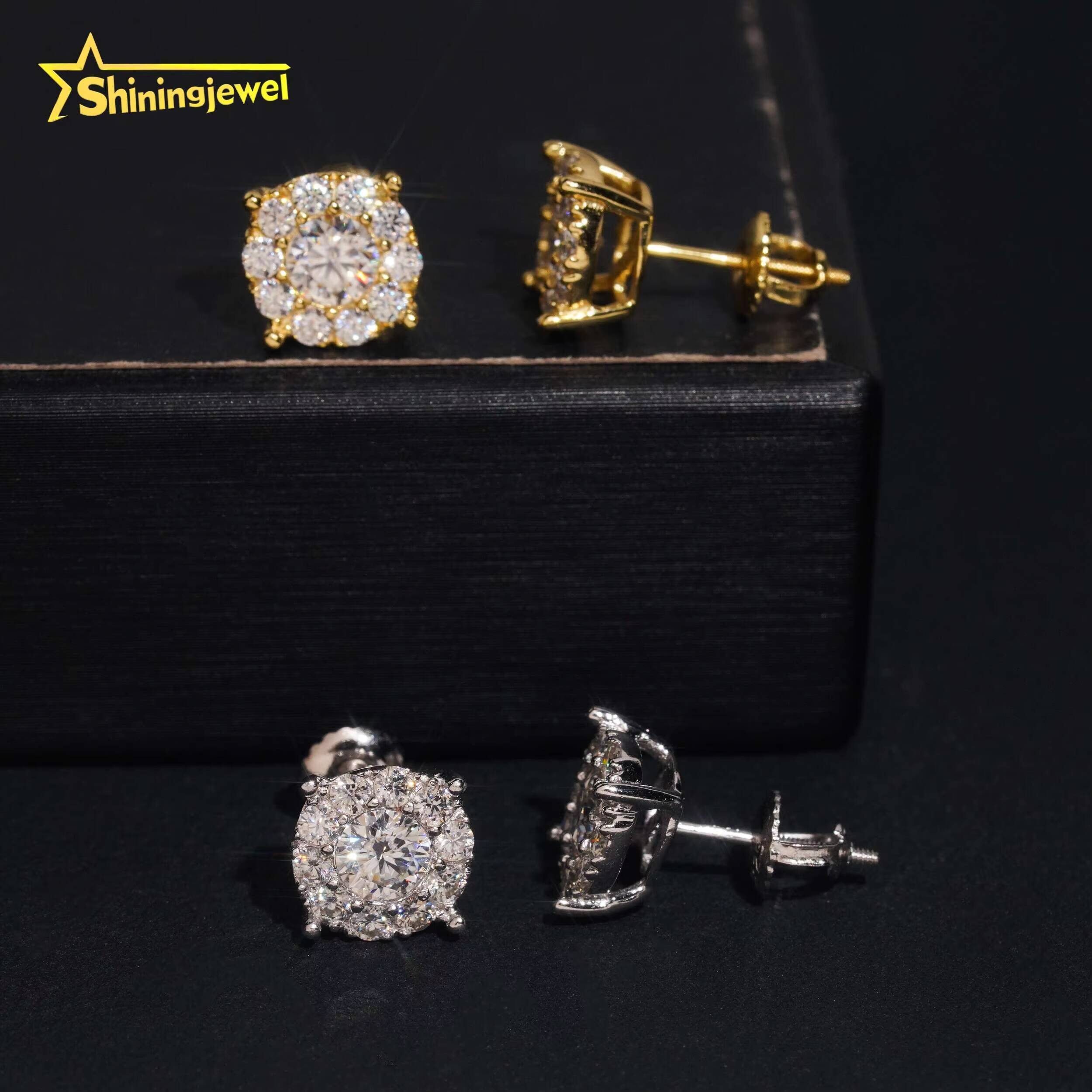 2025 new style Moissanite Circle Stud Earrings Real Gold Plated Cluster Ear Studs Pass Diamond Tester Hip Hop 925 Silver