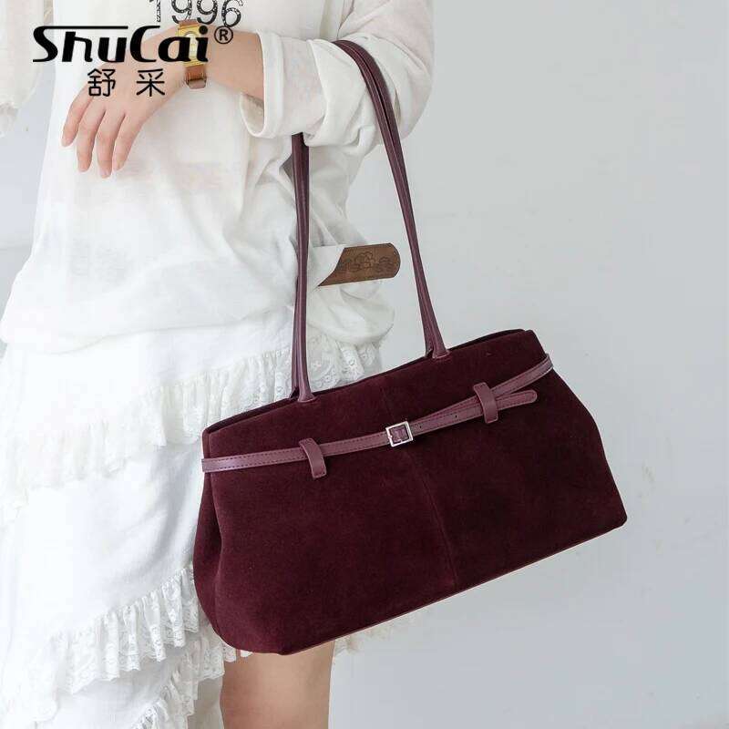 Genuine Cow Leather Women s Shoulder Large Bag Matte Suede Designer High Quality Commute Ladies Cowhide Handbag for Woman bag