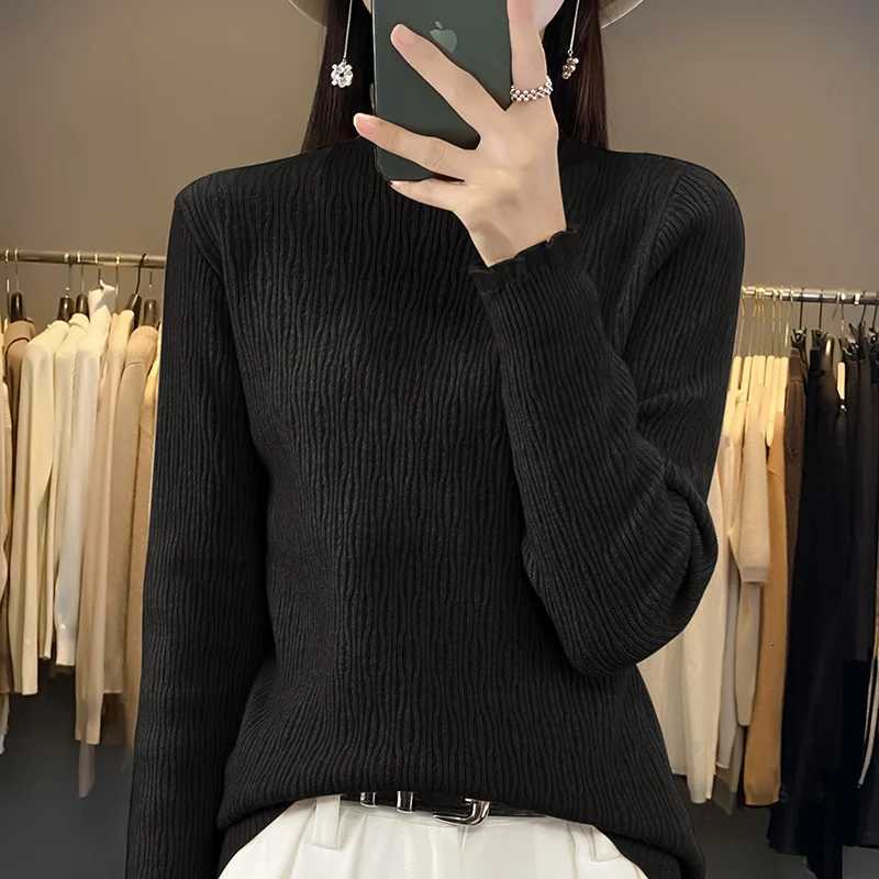 Half Height Womens Cashmere Sweater Pullover 2024 Autumn and Winter Tight Comting Basic Knitted Sweater Top XJ250819