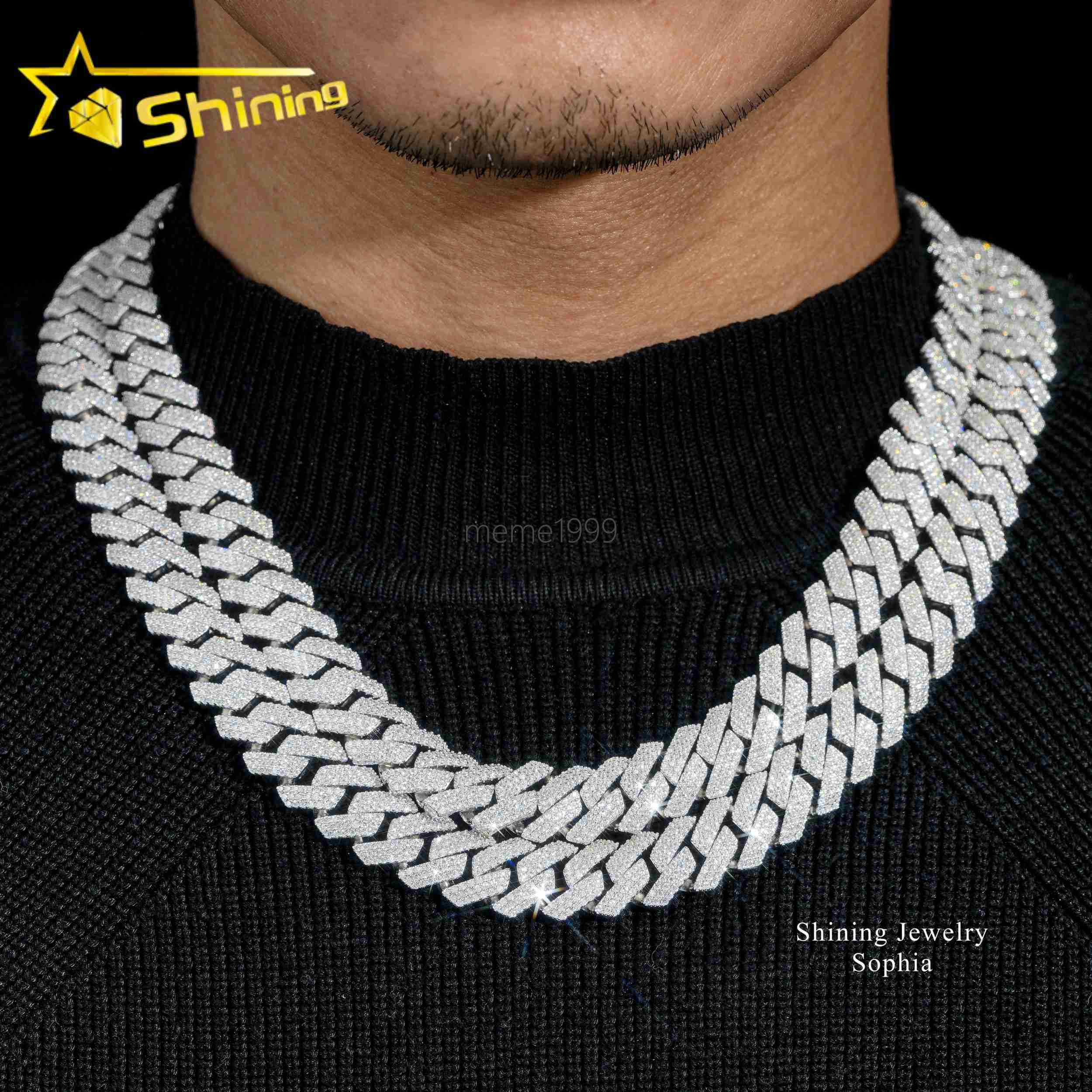 Wholesale Price 14MM 3Rows Iced Out Hip Hop Fashion Design Rapper Men Jewelry Moissanite Diamond Miami Cuban Link Chain
