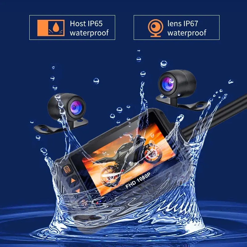 1080P Waterproof Motorcycle Camera DVR Motorcycle Dashcam 3.0 Inch Front Rear Camera Video Motorcycle Recorder Moto Accessories 250813