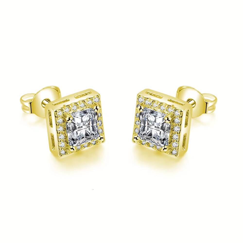 18K Gold Plated Halo Iced Out Moissanite Stud Earrings Square Gold Boy Earrings Mens Earrings for Women Girls