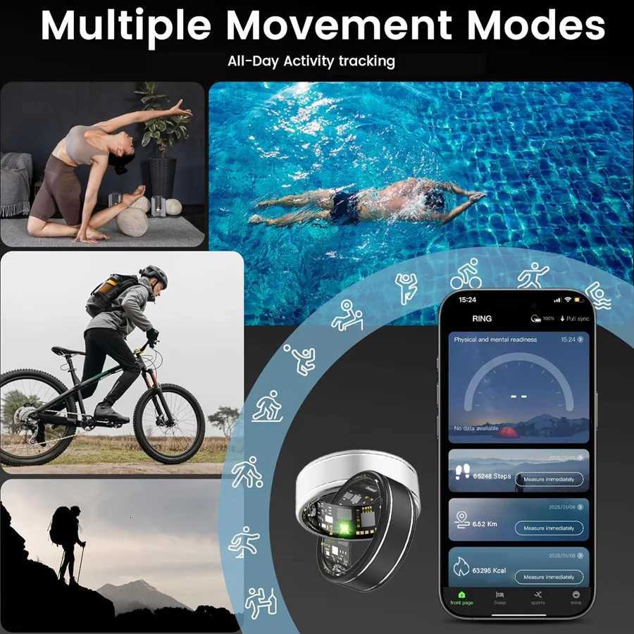 Fitness Tracker Ring for Men Women Smart Ring with Heart Rate SpO2 Blood Pressure Sleep Monitoring Step Calorie Counter W250819