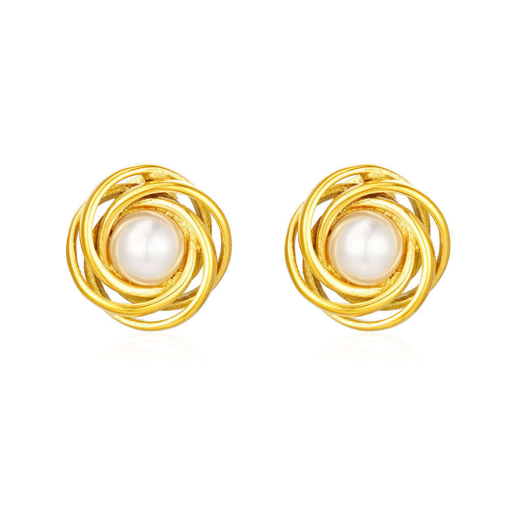 DHpet French Style High-End Minimalist Bird's Nest Pearl Earrings for Women Elegant Light Stainless Steel Wrap