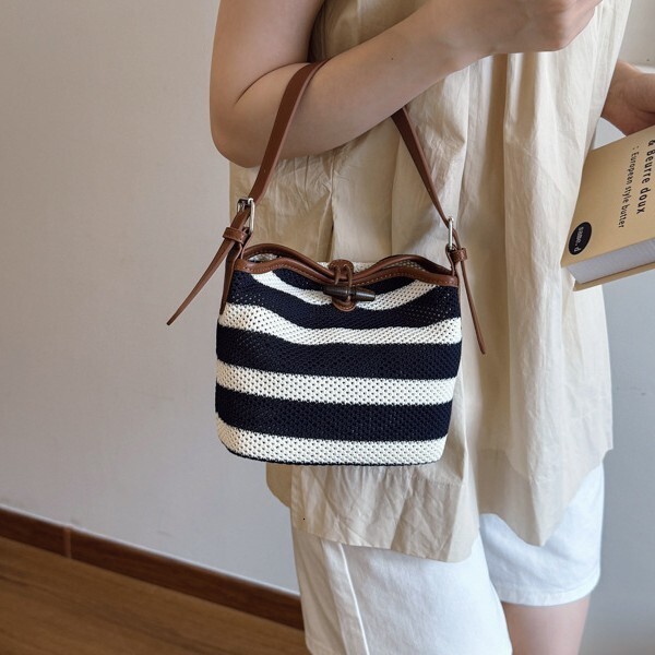 Free shipping designer 2025 New Style Hollow Out Tote Bag for Women Commuter Bag Single Shoulder Bag Black and White Striped Handbag