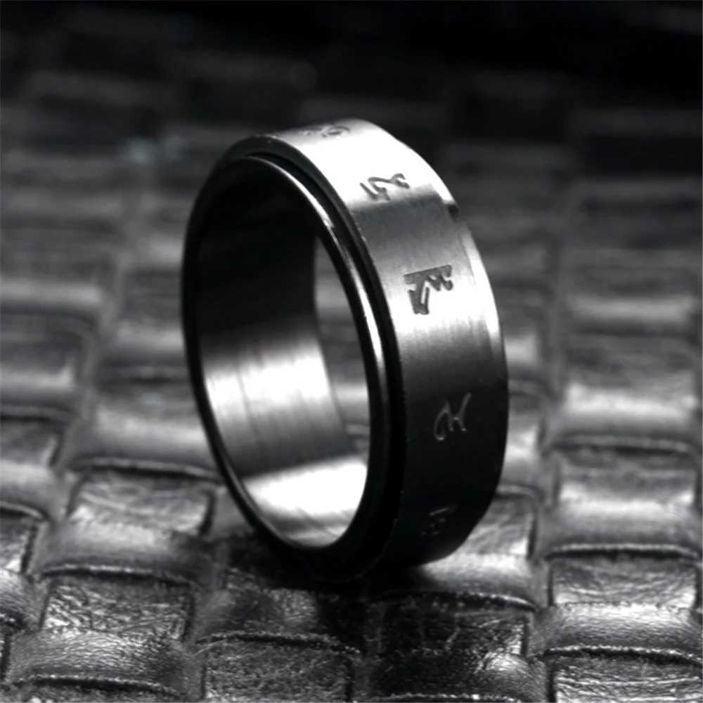 8mm Black Color Stainless Steel Spinning Rotating Ring for Men Women Jewelry Gift W250819