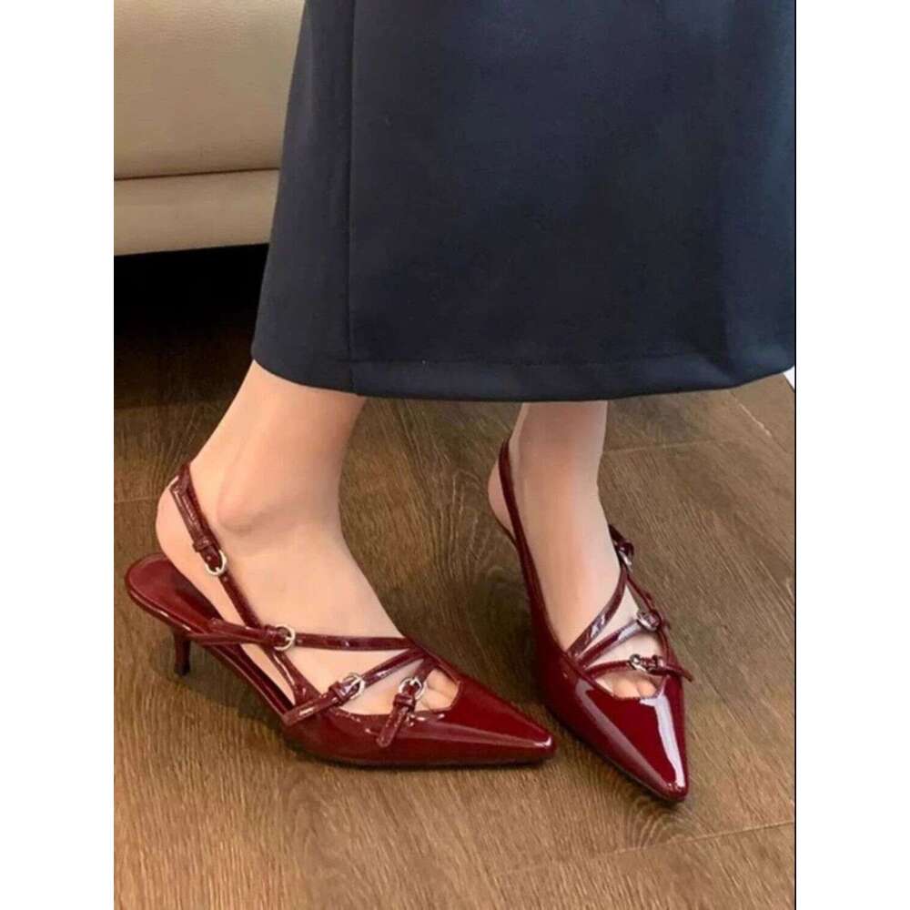 One-Strap Shoe Thin Heel Pointed Toe Fashion Red Designer Shoes High Heels 2025 Summer New Style -Inspired Premium Closed-Toe Sandals