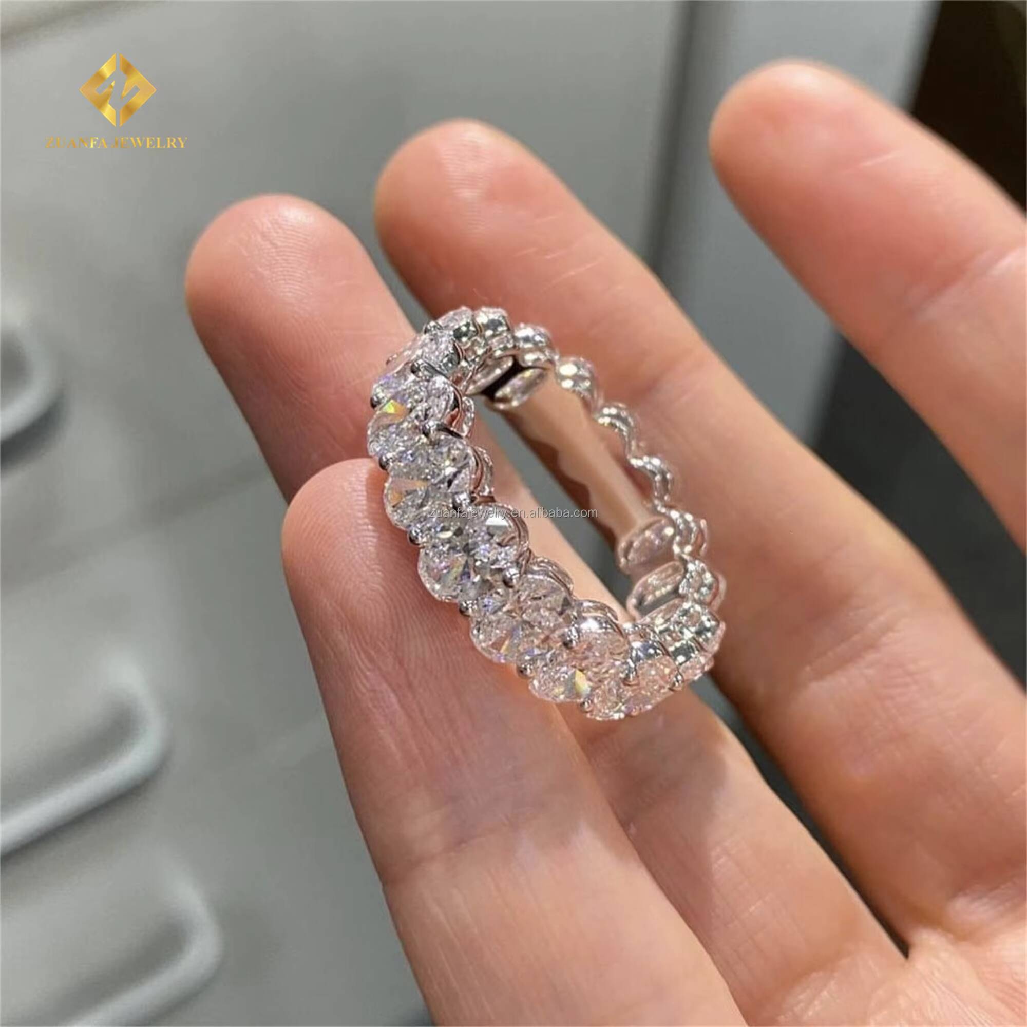 Anniversary Bridal Jewelry Top Quality 10k White Gold VVS1 Oval Moissanite Diamond Fully Engagement Eternity Band Ring Women