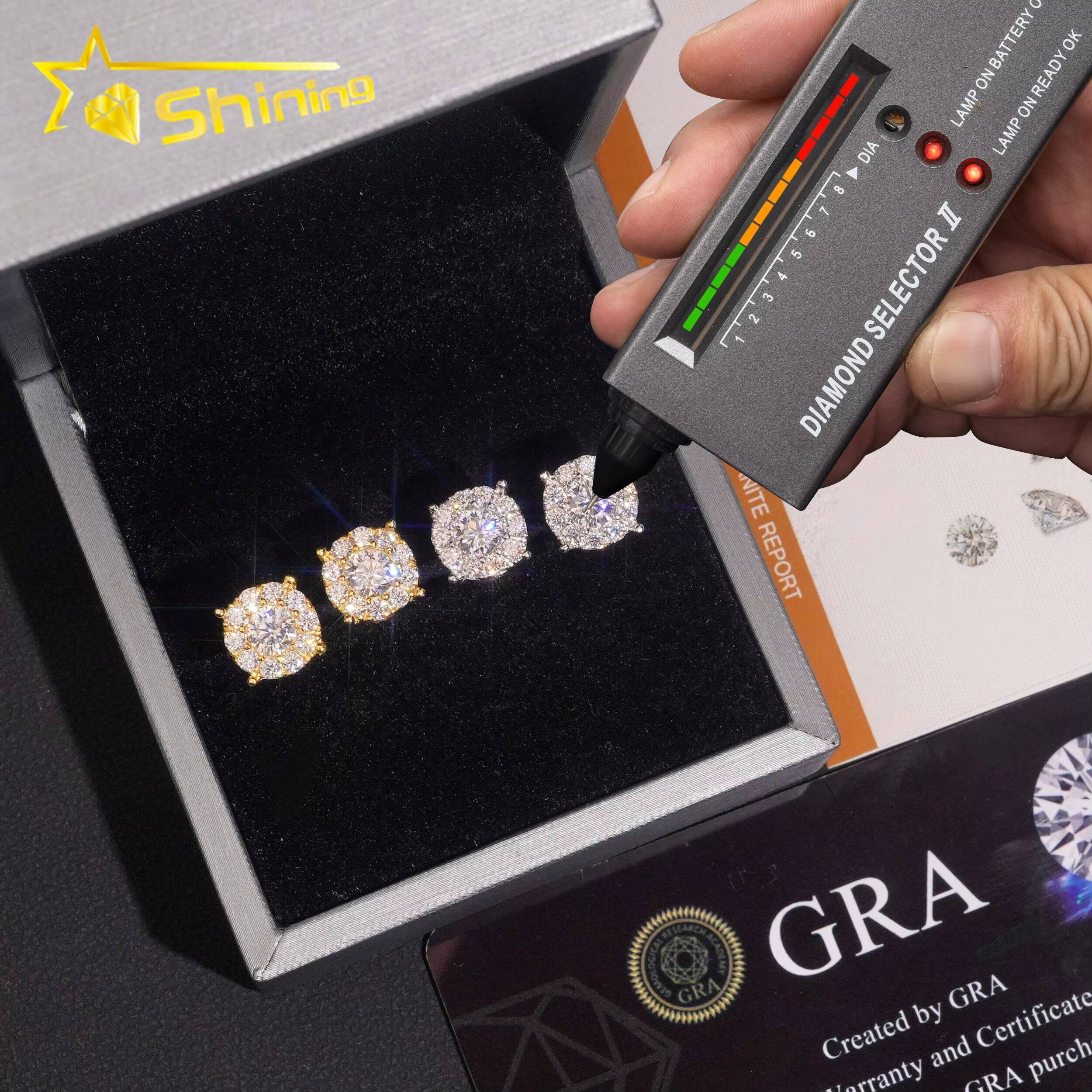 2025 new style Round Shape Iced Out Sparkling Earrings 925 Sterling Silver Moissanite Screw Back Stud Earring