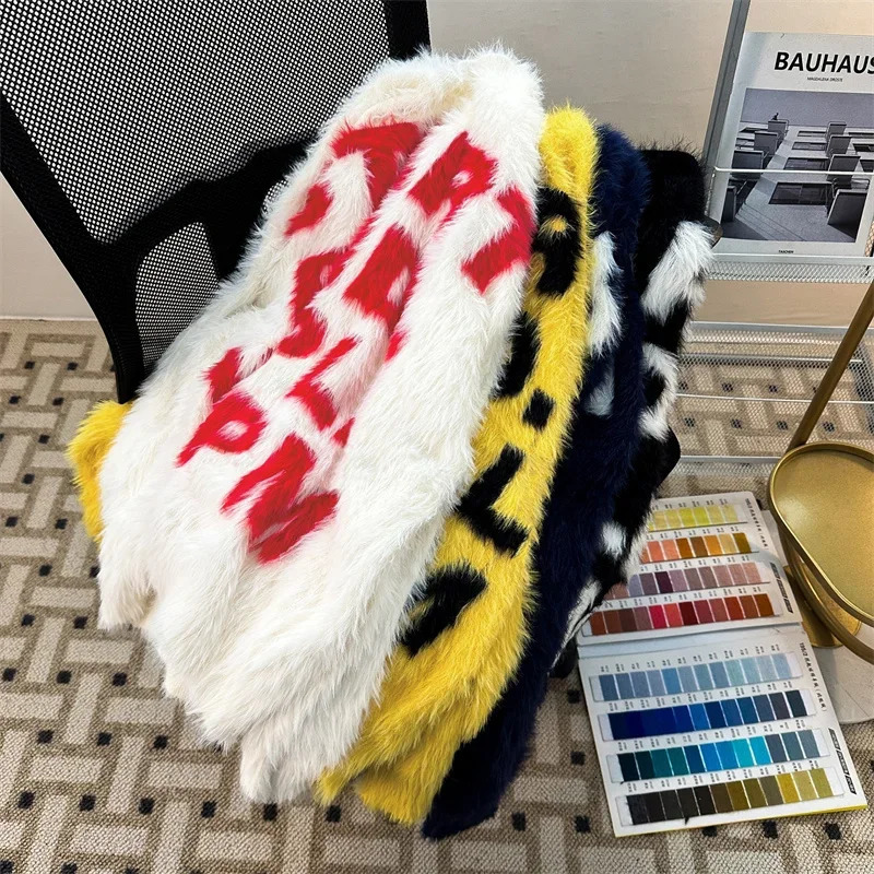 Letter Printed Knitted Sweater Mens Y2K Vintage Woolen Pullovers Knitwear Winter Hip Hop Fashion Christmas Jumpers 250819