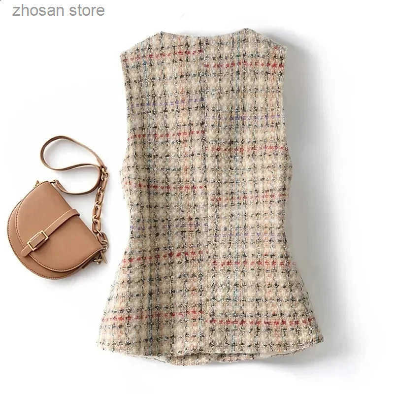 Vest Jacket Womens Spring Autumn Elegant Fashion Short Slveless Slim Comfortable Twd Waistcoat Female Coat Tops 240810 S250819