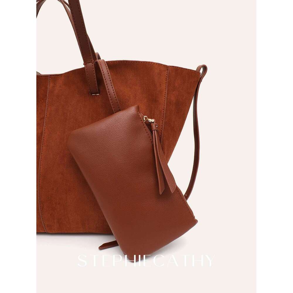 Women s Solid Color Soft Faux Suede PU Leather Tote Simple Large Capacity Shoulder Handbag Purse Daily Shopping Commute bag