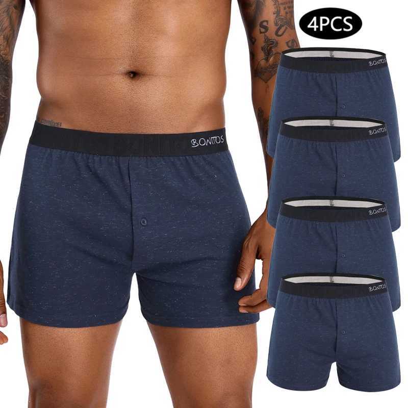4pcs Front Open Boxers Cotton Mens Underwear Loose Boxer Briefs Underwear for Men Sexy Underpants Mens Fashion Reflective Trunks W250819