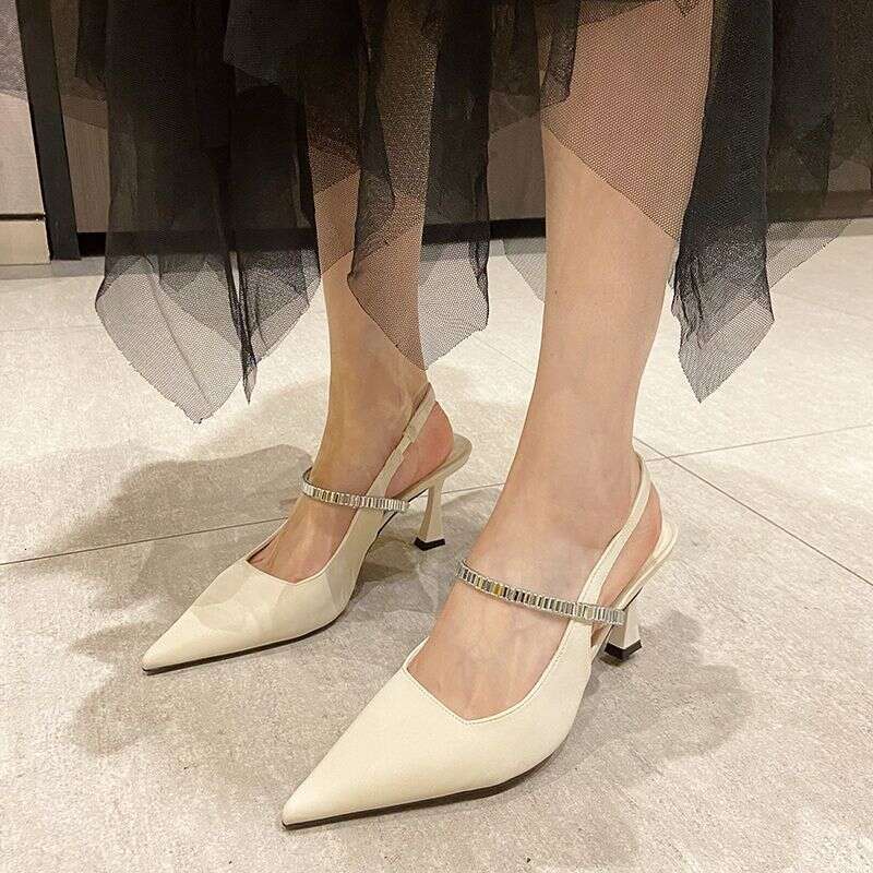 Designer French Shoe Back Strap Pointed Toe High Heels 2025 Spring Summer Fairy Style Single Shoes Sandals for Women Black
