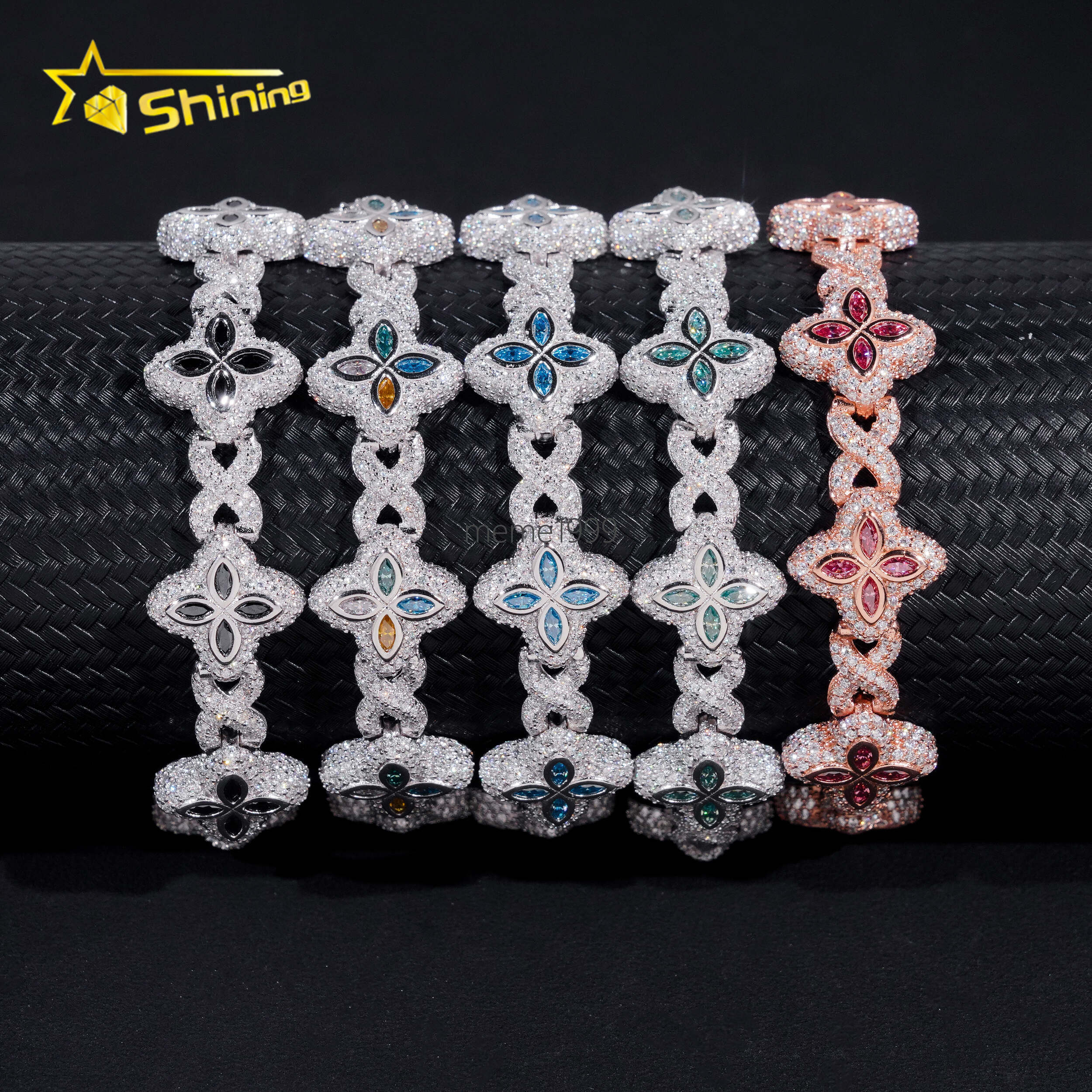 New Design Iced Out Colors Moissanite Cuban Link Chain Sterling Silver 925 Moissanite 15mm Bracelets Hip Hop Mens Jewelry