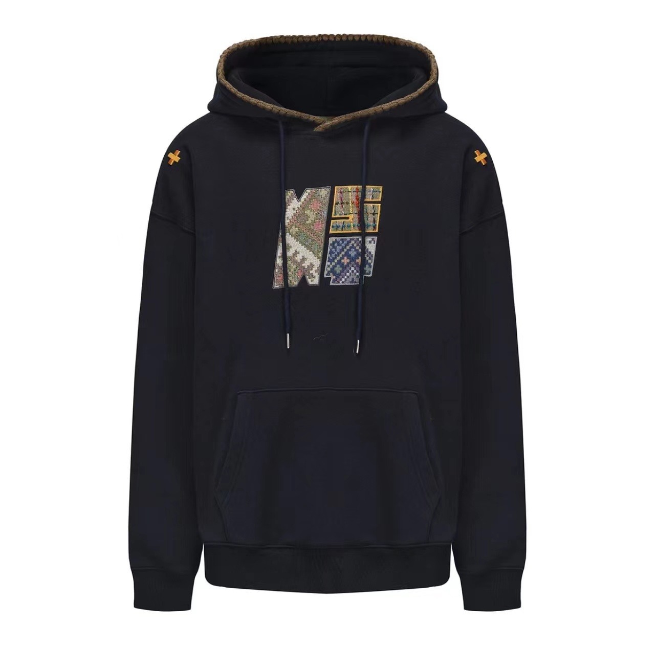 Bingdu ethnic style new American retro patch embroidered sweater men's and women's spring and autumn trendy brand couple hoodie