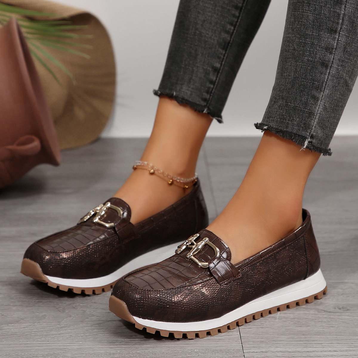 Large Size Metal Buckle Thick Sole Round Toe 2025 Autumn Winter New Fashion Women's Casual Shoes ddmymoon