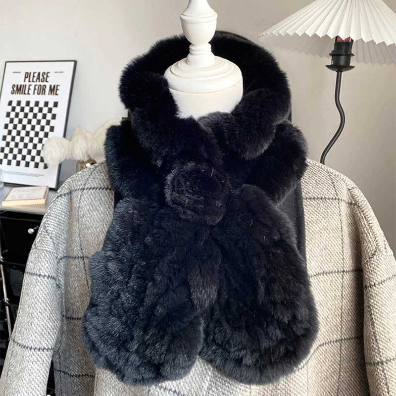 New Russian Women Knit Real Rex Rabbit Fur Scarf Lady Fashion Floral Rex Rabbit Fur Mufflers Hot Winter Warm Natural Fur Scarves L250818O3TM