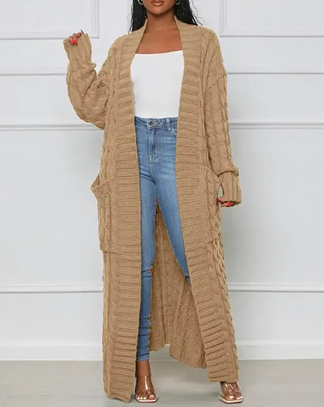 Cardigan for Women Spring Autumn Fashion Pocket n Open Front Cable Knit Casual Plain Long Sleeve Daily Longline 250819