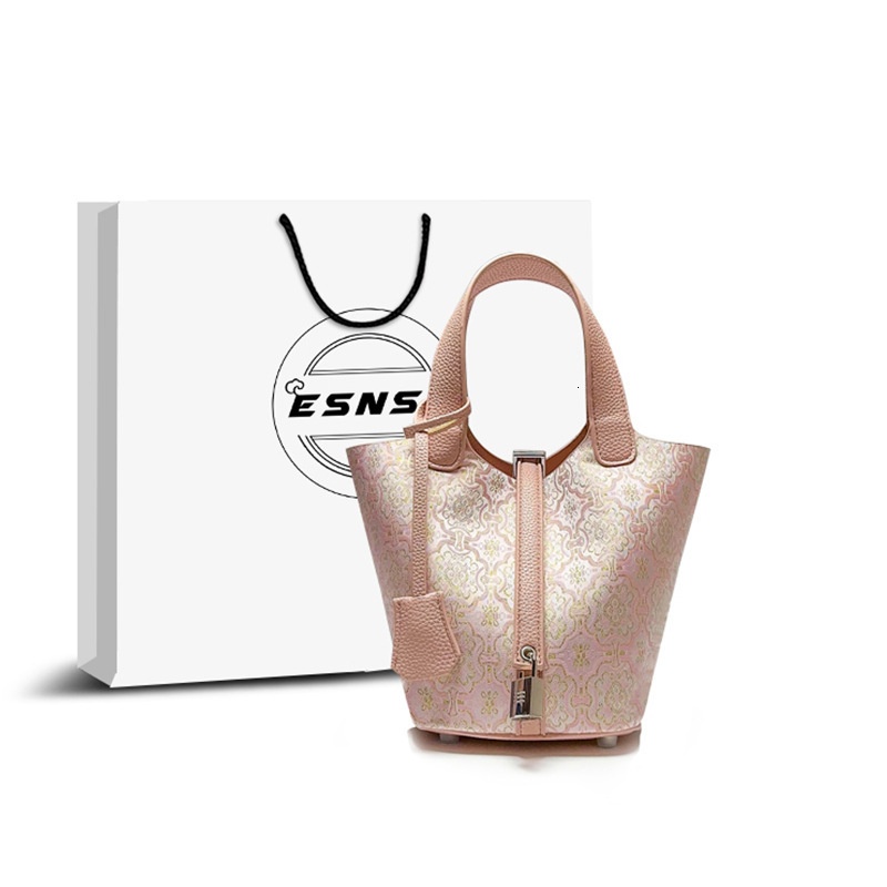 Free Shipping Designer New Song Jin Pattern Women's Handbag Chinese Fashion Bucket Bag Large Capacity Shoulder Bag Luxury Shopping Makeup Bag