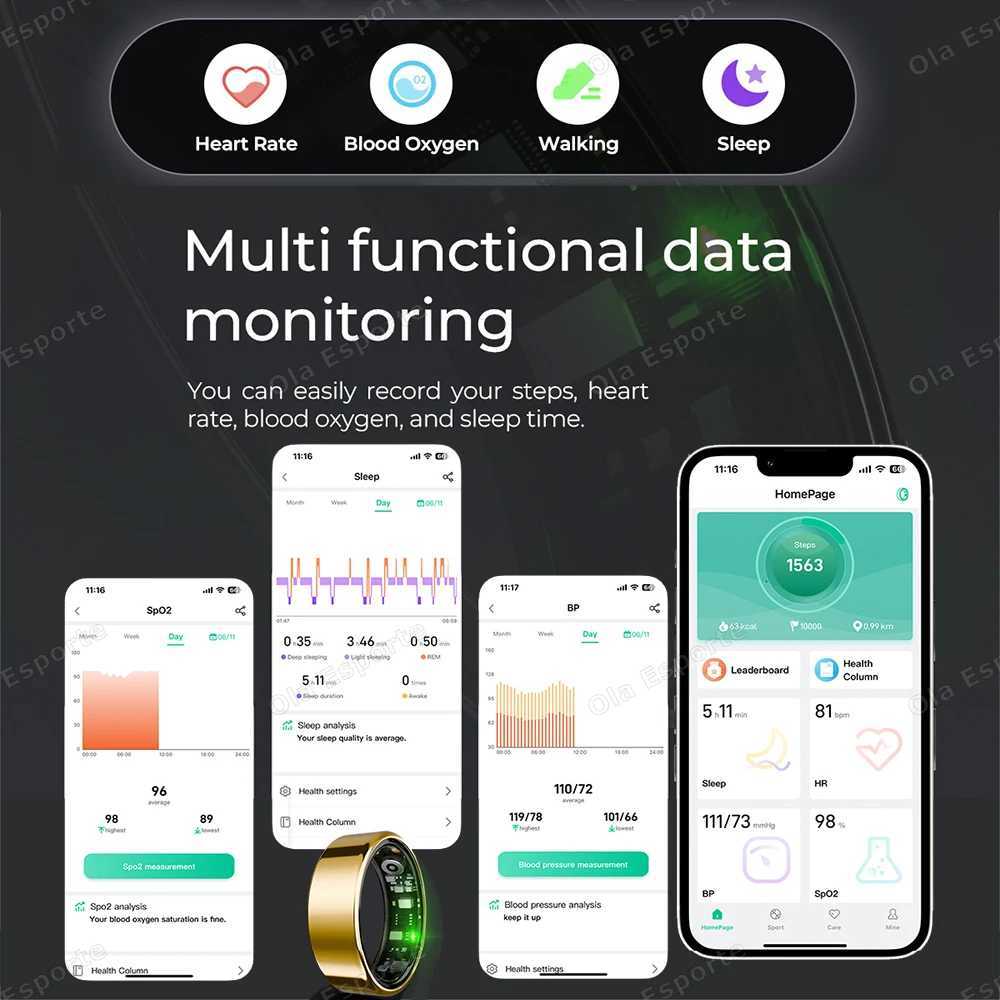 2025 New Smart Ring Heart Rate Blood Pressure Sleep Monitoring Motion Tracking IP68 Waterproof Men Women Smart Ring Holiday Gift W250819