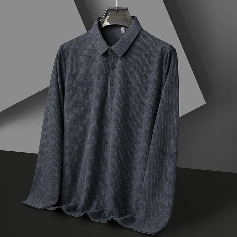 Mens Business Casual Long Sleeved Shirt Solid Color Polo Shirt Fashionable Breathable Comfortable Versatile Top 250818