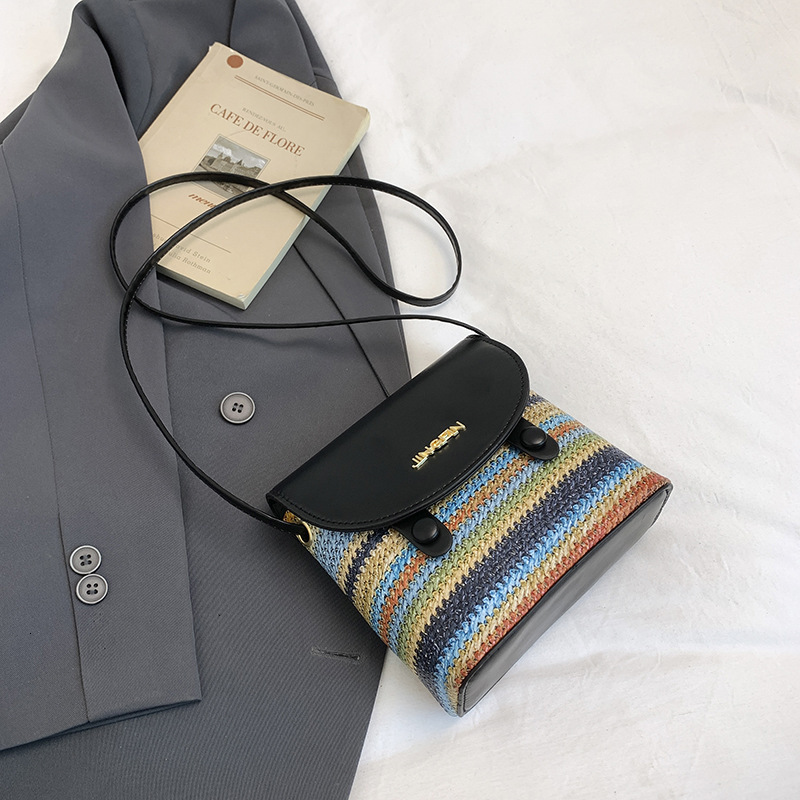 Free shipping designer Super Popular Rainbow Woven Color-Block Small Bag New Fashion Simple Design Trendy Casual Shoulder Bag Crossbody Bag Small Squa