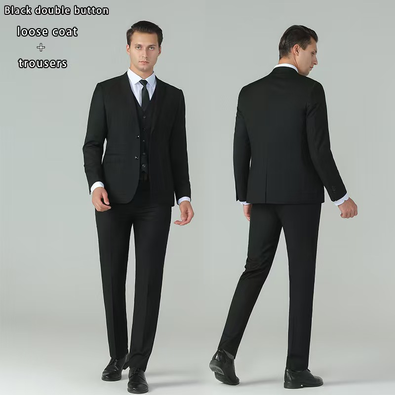 T1481 Men's Suit Plus Size Men's Formal Black Banquet Wedding Groom Suit Two-piece Set