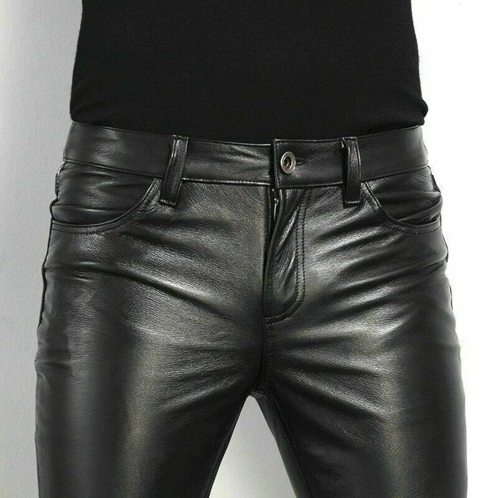 PU Leather Pants Mens Fashion Rock Style Night Club Dance Pants Mens Faux Leather Slim Fit Skinny Motorcycle Trousers W250819