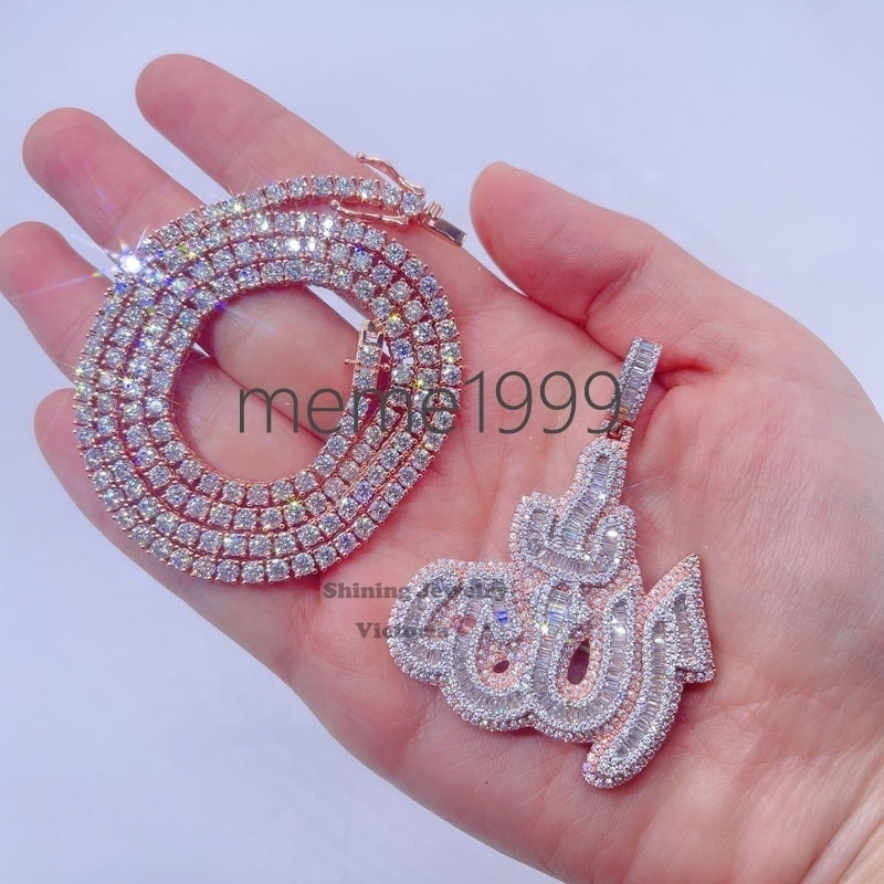 14k Rose Gold Plated Sterling Silver Hip Hop Men Vvs Moissanite Diamond Iced Out Allah Pendant