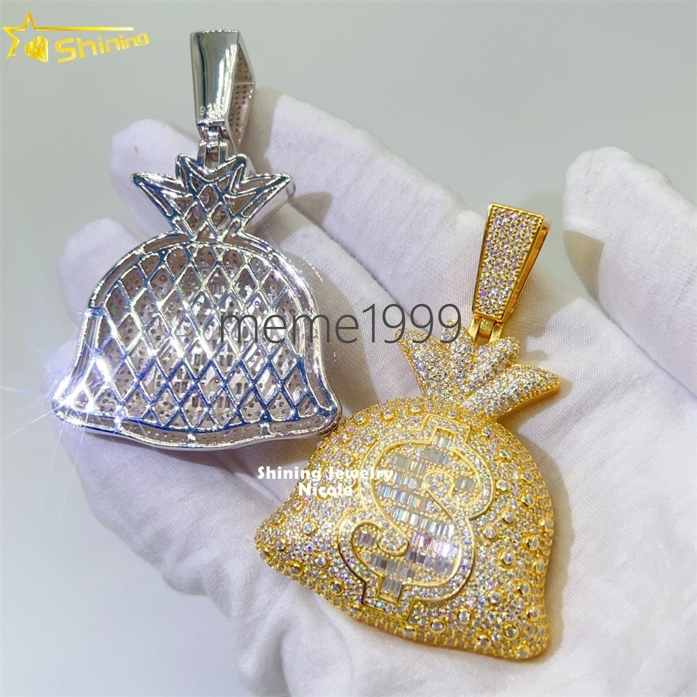 Top Quality Pass Diamond Tester 925 Sterling Silver Money Bag Hip Hop Custom Moissanite Pendant