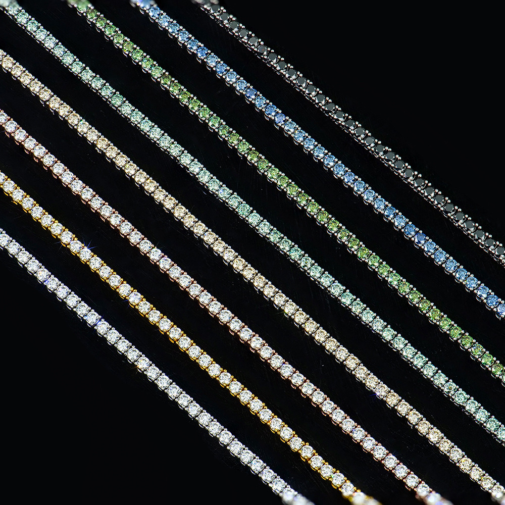 Baguette Moissanite Diamond Necklace Chilled 925 Sterling Silver Black Blue Green Cuban Vvs Moissanite Tennis Chain Necklace