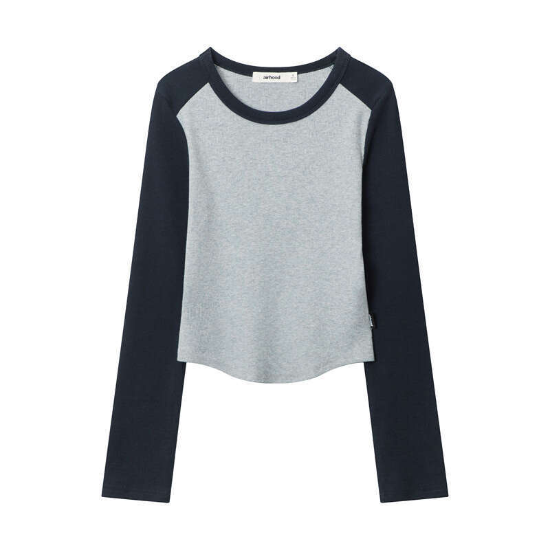 Color-Block Base Shirt Top For Women Spring Slim Fit Slimming Hot Girl Short Long-Sleeve T-Shirt B3