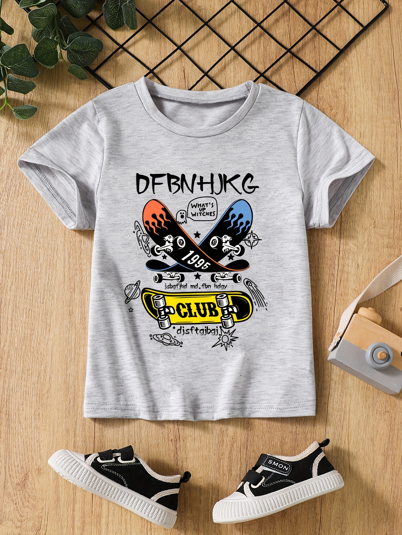 T-shirts Boys' Skateboard Print Short-Sleeve Tee Set - Breathable Quick-Dry Material