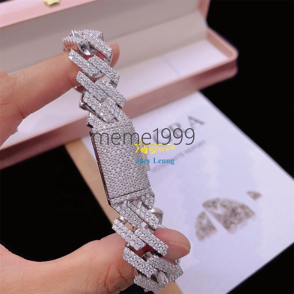 925 Sterling Silver Gold Plated VVS Moissanite Diamond Custom 15MM Iced Out Cuban Bracelet