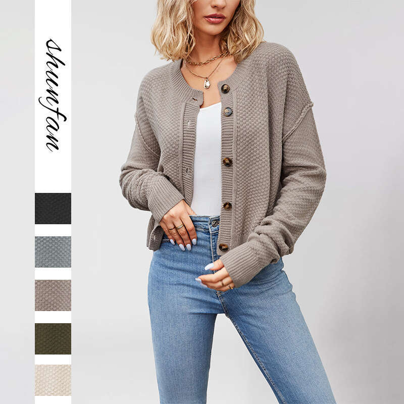 Autumn Winter New Knitted Cardigan Women Women's Clothing Single Row Button Commuter Sweater Coat B5
