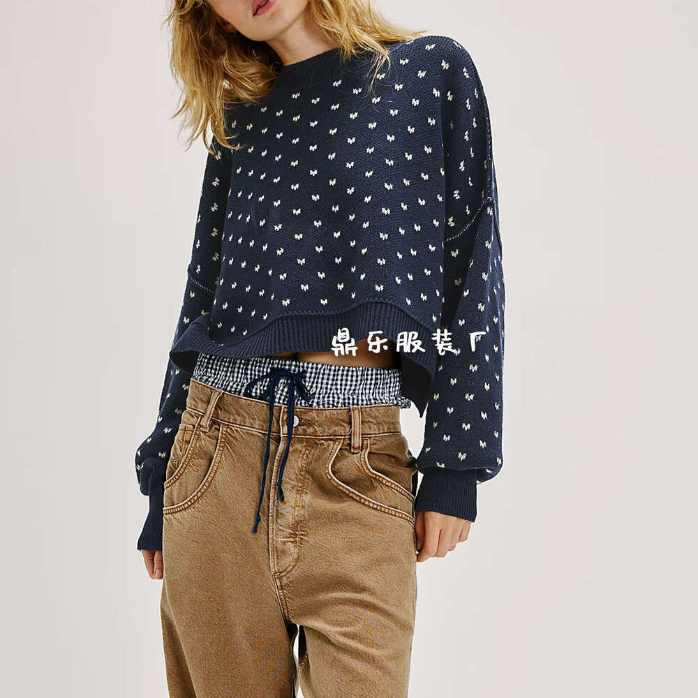 New Autumn Winter Round Neck Knitted Sweater Short Loose Butterfly Jacquard Pullover Women's Fashion B5