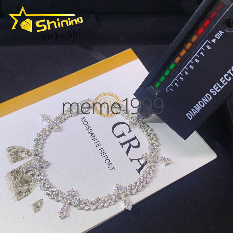 Fine Jewelry Iced Out Cross Design Moissanite Cuban Bracelet 925 Sterling Silver 6mm Hip Hop Cuban Link Bracelet