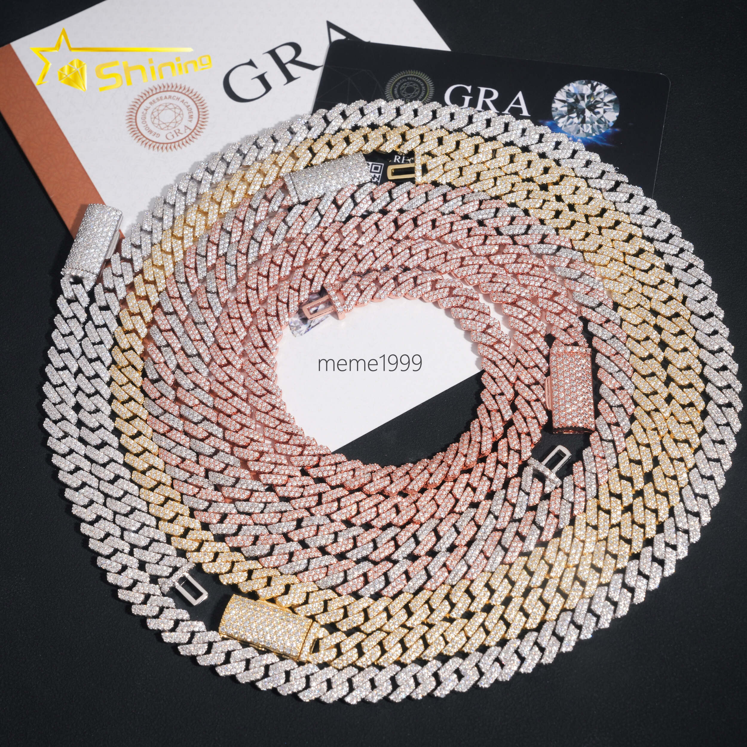 Hot Sale VVS Iced Out Moissanite Pass Diamond Test 925 Silver Gold Hip Hop 2Rows 8mm Cuban Link Chain Necklace Fine Jewelry